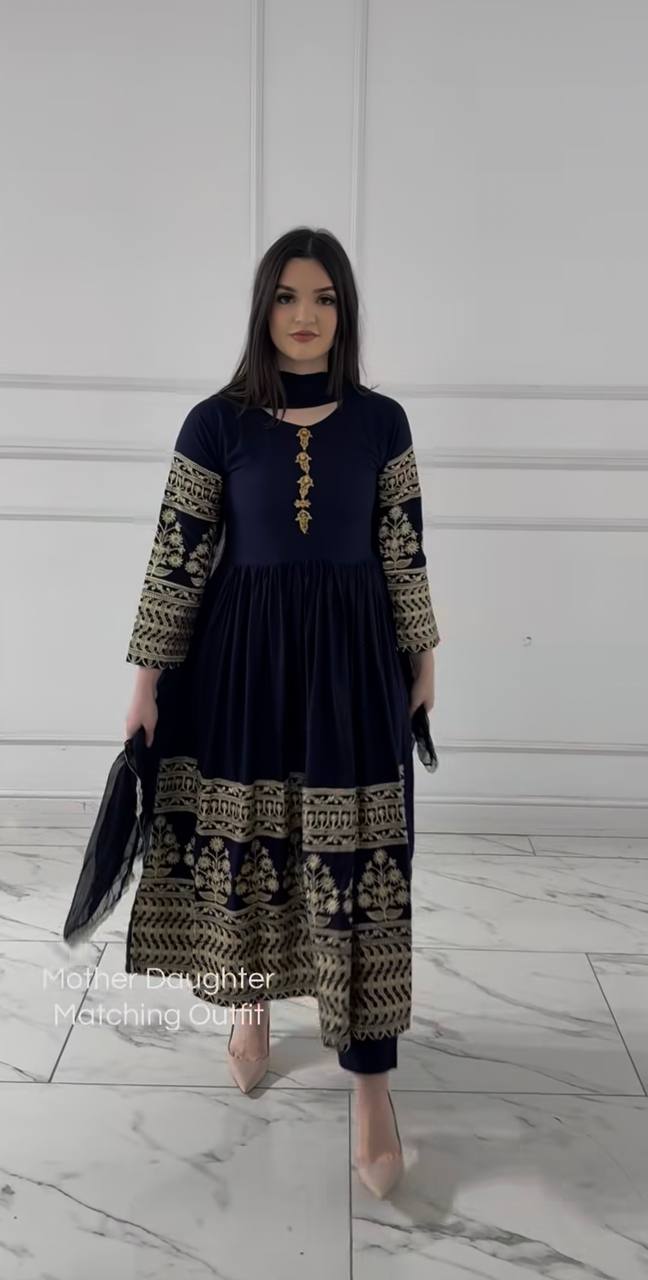 Little Sovereign Navy Embroidered Anarkali